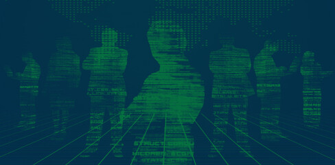 Businesses people standing against globe