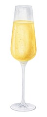 Champagne wineglass watercolor illustration. Wine isolated clipart element.