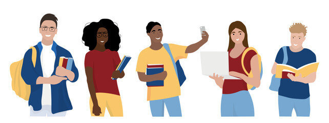 Group of students on white background