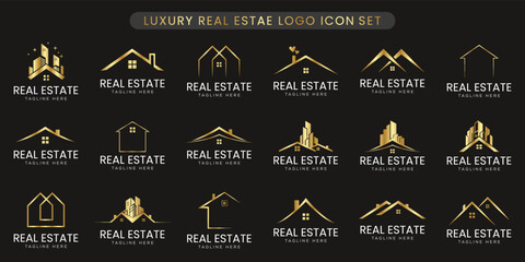 Collection of creative luxury real estate logo design icon templates set.