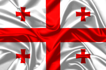 Georgia waving flag close-up satin texture background. Five cross flag