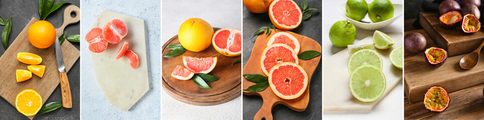 Collage of cutting boards with fresh fruits