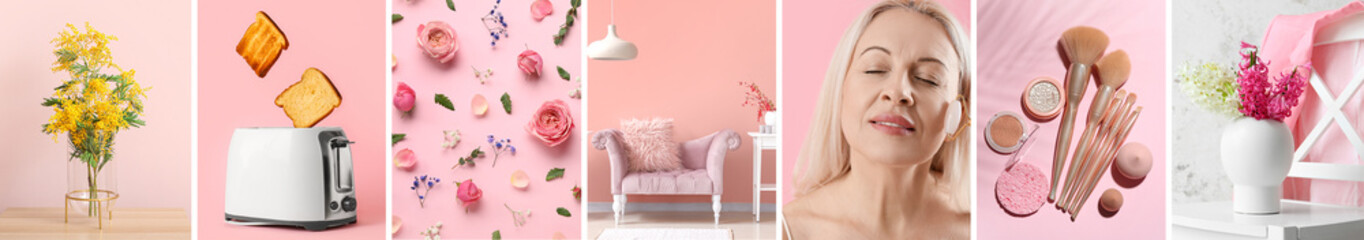 Group of different photos in pink colors