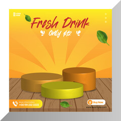 Fresh drink template for  social media post advertising banner with podium style