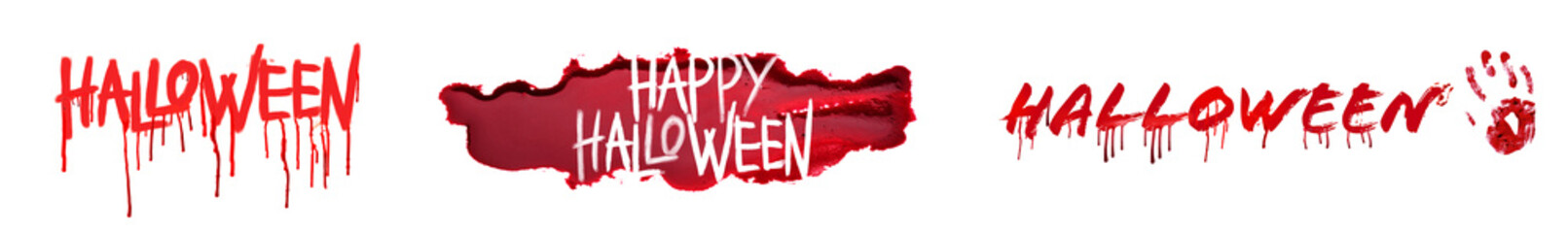 Words HALLOWEEN written in blood on white background