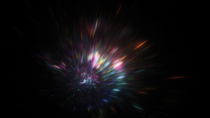 Abstract pink and blue fireworks. Fantastic holiday background. Digital fractal art. 3d rendering.