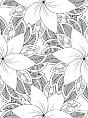 Flowers coloring book page. Isolated on white background. Doodle drawing anti-stress coloring books page for adults or children. Flat  Illustration