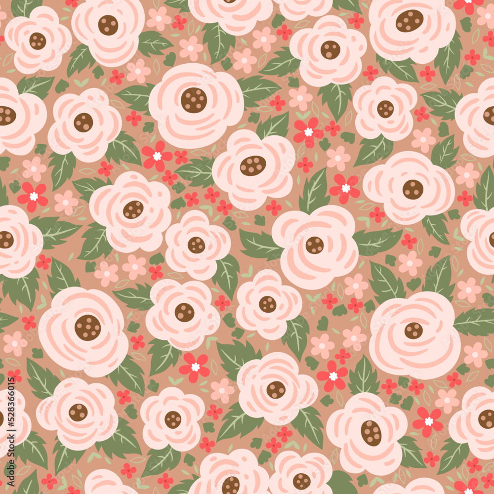 Wall mural Seamless pattern with white roses. Vector graphics.