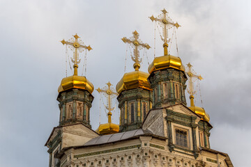 Fototapeta na wymiar Trinity cathedral in Verkhoturye city. Trinity cathedral is a UNESCO world heritage site. Verhoturye city, Sverdlovsk region, Russia.