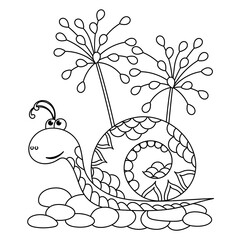 Cute snail coloring book. Vector illustration on a white background