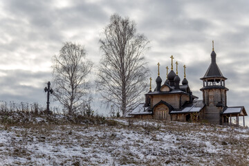 Fototapeta na wymiar Temple of all saints of Ural and Siberia near the Verhoturye city. Sverdlovsk region, Russia.