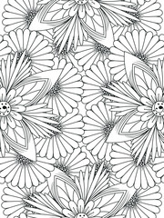 Fototapeta na wymiar Flowers coloring book page. Isolated on white background. Doodle drawing anti-stress coloring books page for adults or children. Flat Illustration