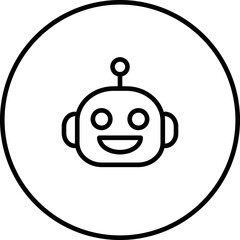 Obraz premium Robot head, robotic, smile, in circle black and white outline button, line icon vector illustration