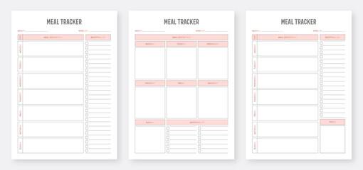 Weekly Meal Planner Template. Weekly Meal Tracker. Printable Meal Planner Layout. Minimalist planner pages templates. Planner Bundle Design. Printable Planner Set. Meal planners A4 size.