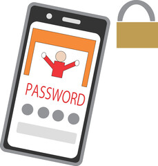 スマホのパスワード画面と南京錠