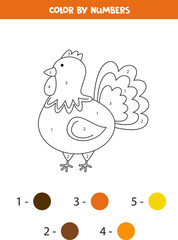 Color cartoon turkey by numbers. Worksheet for kids.