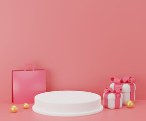 Obraz na płótnie Canvas 3D pink christmas background with shopping bag