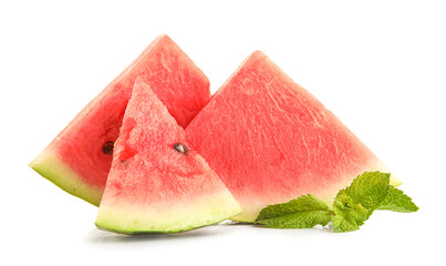 Slices of juicy watermelon isolated on white background