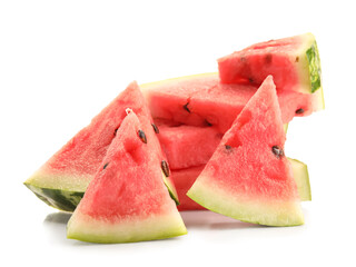 Slices of juicy watermelon on white background