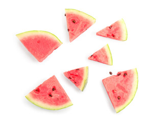 Slices of ripe juicy watermelon on white background