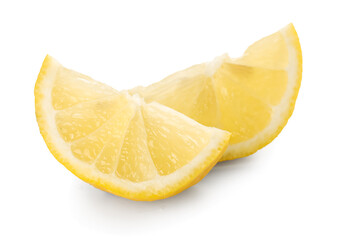 Slices of ripe lemon isolated on white background