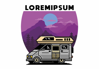 Obraz premium Big van with sliding door for camping illustration badge design