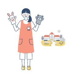 保育士の女性と保育園