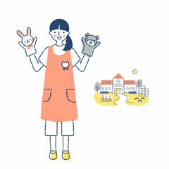 保育士の女性と保育園