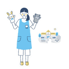 保育士の女性と保育園