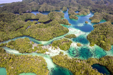 Aerial view of Hidden Bay, Gam Island Raja Ampat .Indonesia