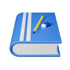 Book pencil and eraser education schools 3D illustration icon