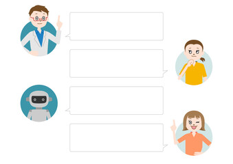 STEM教育のQ＆Aイラスト（白背景・ベクター・切り抜き）