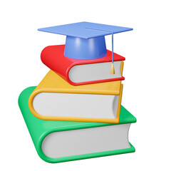 Pile of book graduation hat on top 3D illustration icon