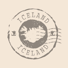 Stamp Postal of Iceland. Map Silhouette rubber Seal.  Design Retro Travel. Seal of Map Iceland grunge  for your design.  EPS10