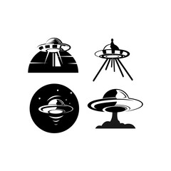 Set of black silhouette alien spaceship ufo vector