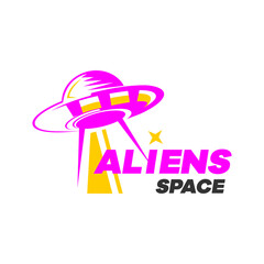 Simple pink color fun alien spaceship logo design template