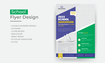 School flyer design, kids education flyer, 2023 school admission leaflet brochure design, abstract background
