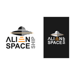 Simple science and technology logo design idea with alien ufo spaceship