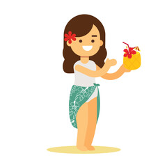 A Young Woman Drinks a Drink on a Hot Summer Day