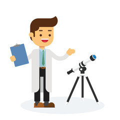 Astronomer looking through telescope