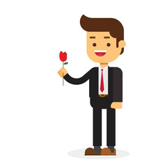 Young man holding flower bouquet wait for lover