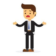 Young businessman with no money in his pockets