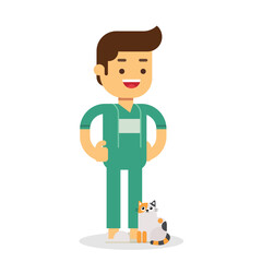 Veterinary doctor in veterinary clinic with ill cat