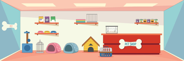 Cute and nice design of Pet shop with furniture and interior objects vector design