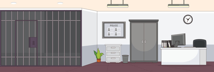 Cute and nice design of Police station with furniture and interior objects vector design