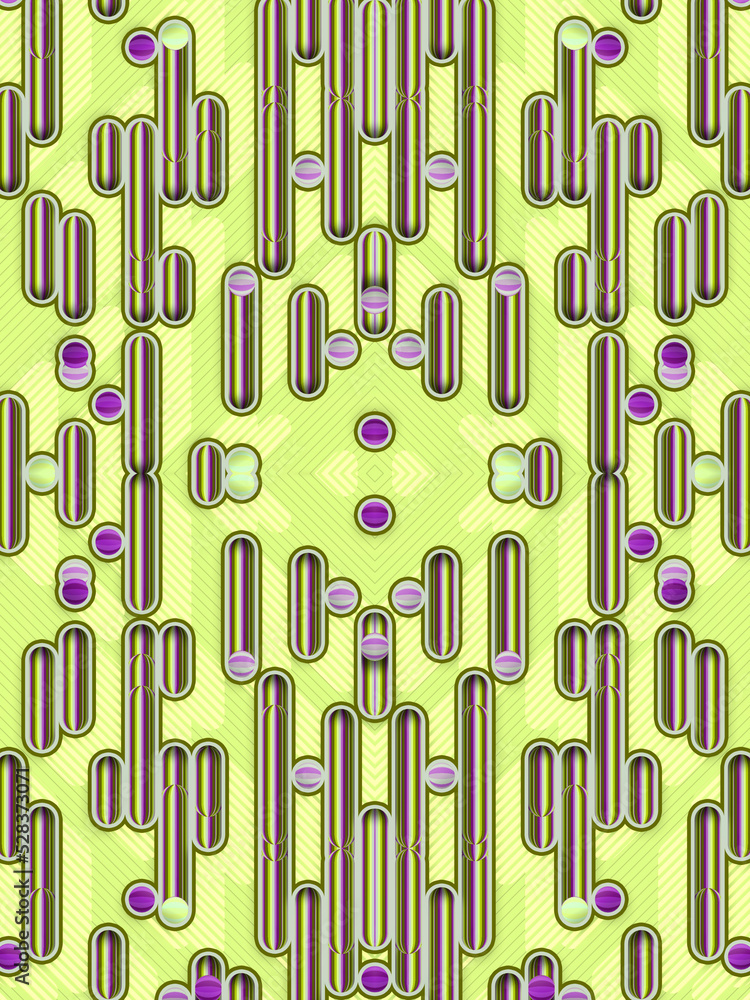 Poster yellow colored kaleidoscopic pattern of simple geometric shapes. 3d rendering modern digital illustr