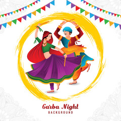 Indian couple playing garba in dandiya night navratri dussehra festival of celebration background