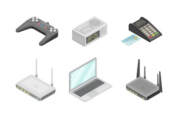 Wireless Communication Technology with Gadget and Networking System Isometric Vector Set