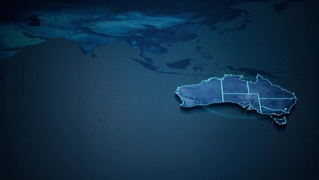 Abstract  geometric futuristic concept 3d Map of Australia with borders as scribble,  blue neon style. 3d rendering