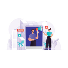 Employee doing Online Marketing Illustration Concept